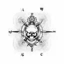 arm sleeve with skull and nordic compass and aces over eights cards tattoo design idea
