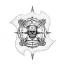 arm sleeve with skull and nordic compass and aces over eights cards tattoo design idea