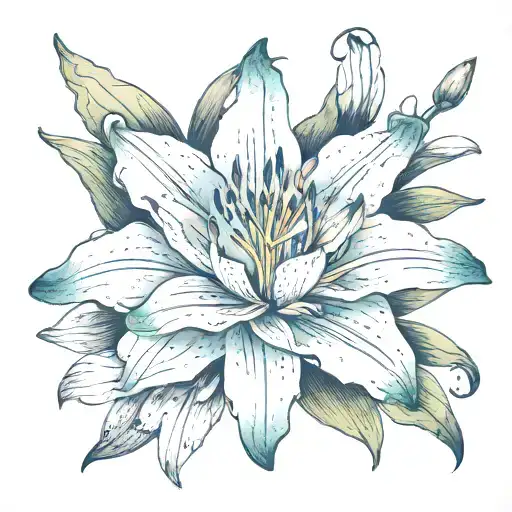 Chinese word blessed in the middle of one lily flower tattoo design idea