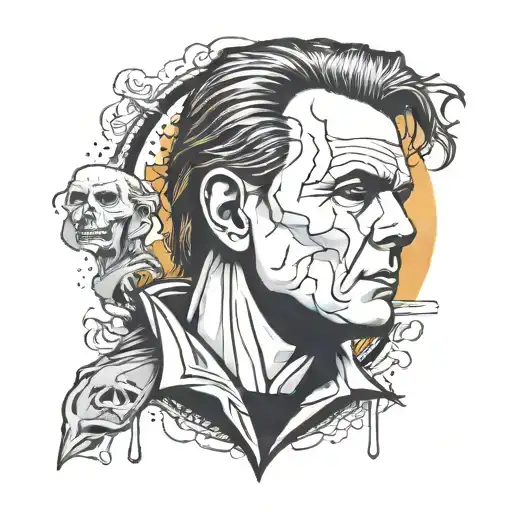 halloween michael myers face split tattoo design idea