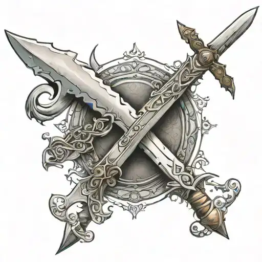 two swords crossing each other tattoo design idea