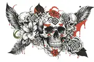 skull snake flowers tattoo design idea