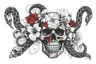 skull snake flowers tattoo design idea