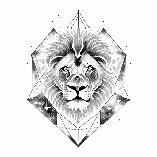 A dynamic composition of a lion and ram constellation surrounded by a galaxy of stars, blending the traits of Aries and Leo tattoo design idea