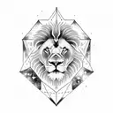 A dynamic composition of a lion and ram constellation surrounded by a galaxy of stars, blending the traits of Aries and Leo tattoo design idea