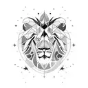 A dynamic composition of a lion and ram constellation surrounded by a galaxy of stars, blending the traits of Aries and Leo tattoo design idea