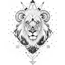 A dynamic composition of a lion and ram constellation surrounded by a galaxy of stars, blending the traits of Aries and Leo tattoo design idea