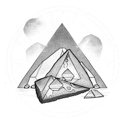 stack of perfect triangle stones balanced in the middle of crashing waves tattoo design idea