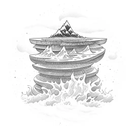 stack of perfect stones balanced in the middle of a raging storm with crashing waves tattoo design idea