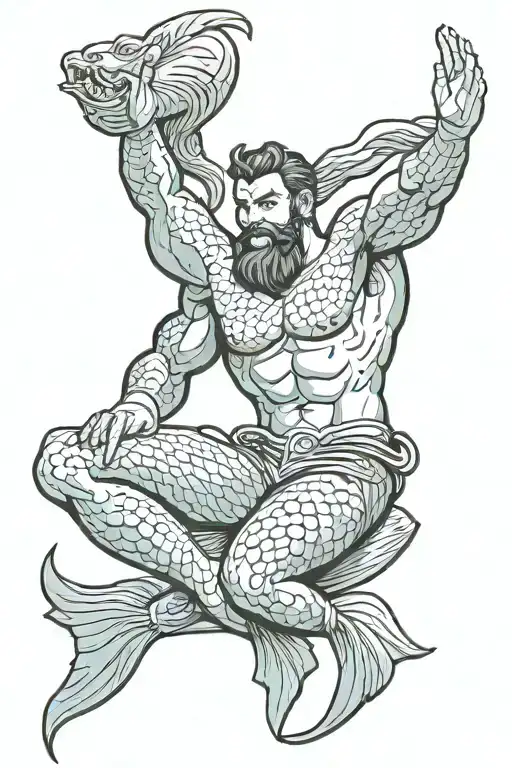 gay pinup merman heard, muscle  tattoo design idea