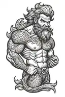 gay pinup merman with beard, muscle  tattoo design idea