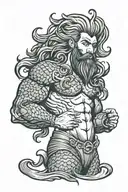 gay pinup merman with beard, muscle  tattoo design idea