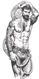 sexy pinup Gay bearded masculine sailor nautical theme krackin anchor rope tom of finland tattoo design idea