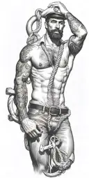 sexy pinup Gay bearded masculine sailor nautical theme krackin anchor rope tom of finland tattoo design idea