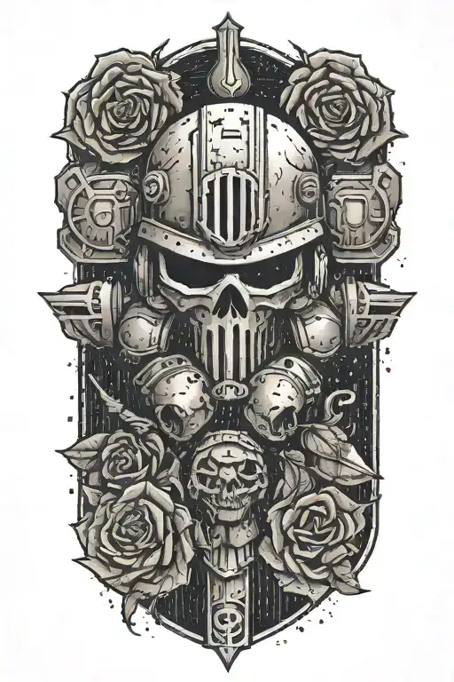 space marine warhammer 40k space marine doom slayer rose lettering tattoo design idea