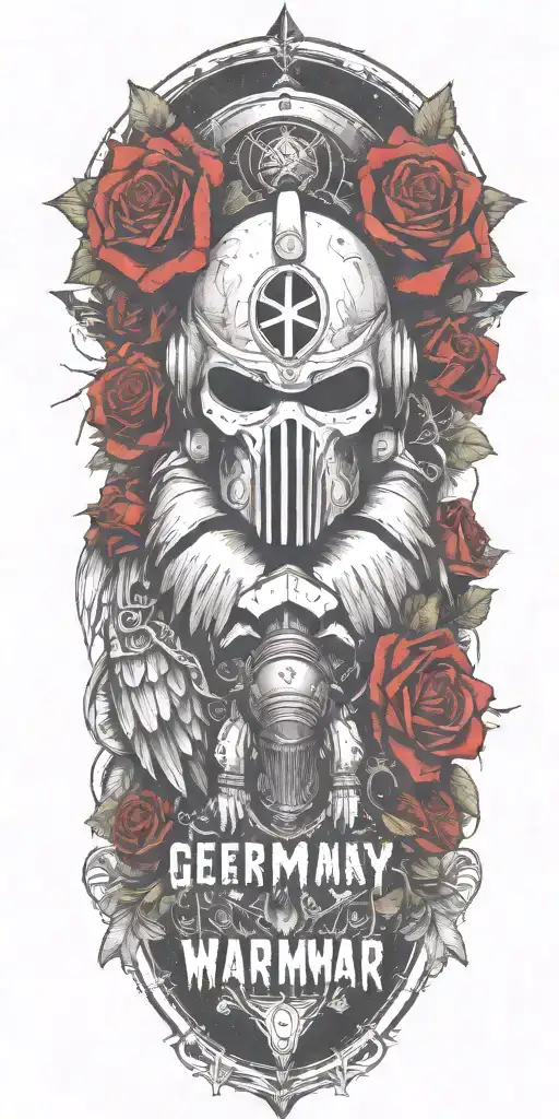 eagle, roses, germany, warhammer 40k helmet tattoo design idea