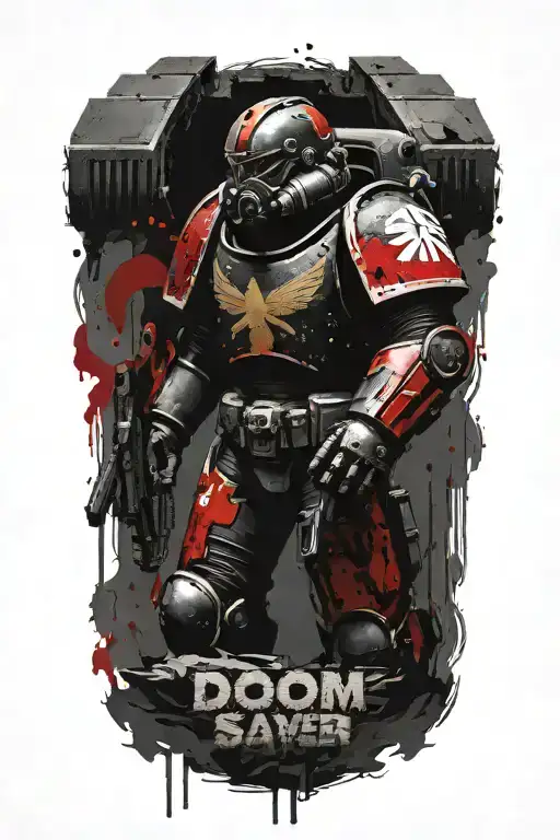 space marine warhammer 40k space marine doom slayer rosen schriftzug tattoo design idea