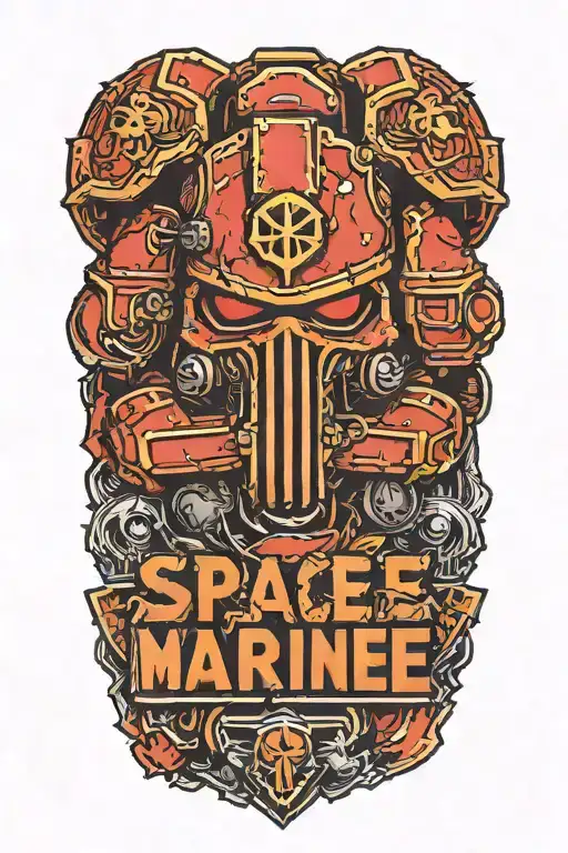 space marine warhammer 40k space marine doom slayer rosen schriftzug tattoo design idea
