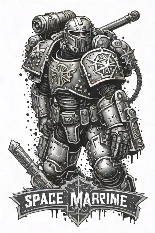 space marine warhammer 40k space marine doom slayer rosen schriftzug tattoo design idea