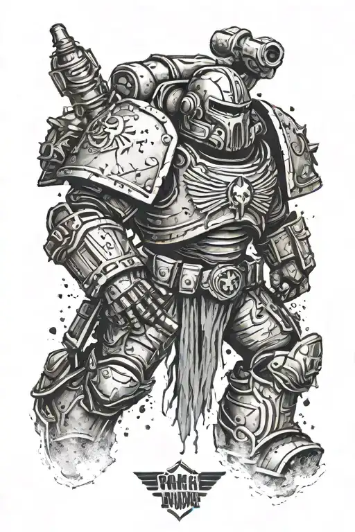 space marine warhammer 40k space marine doom slayer rosen schriftzug tattoo design idea