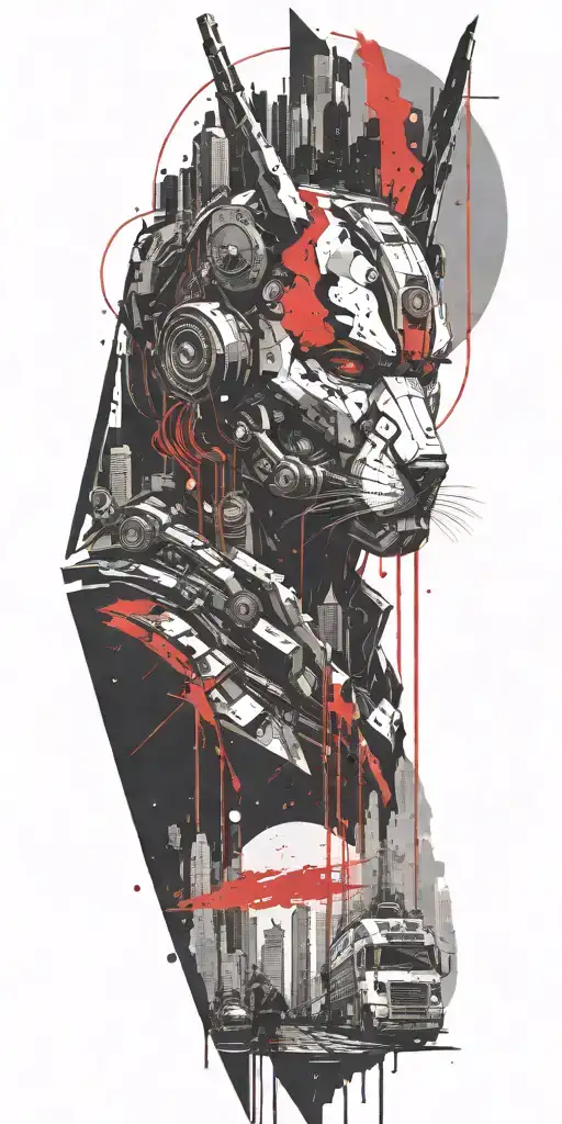 cyberpunk city with warhammer 40k universe tattoo design idea