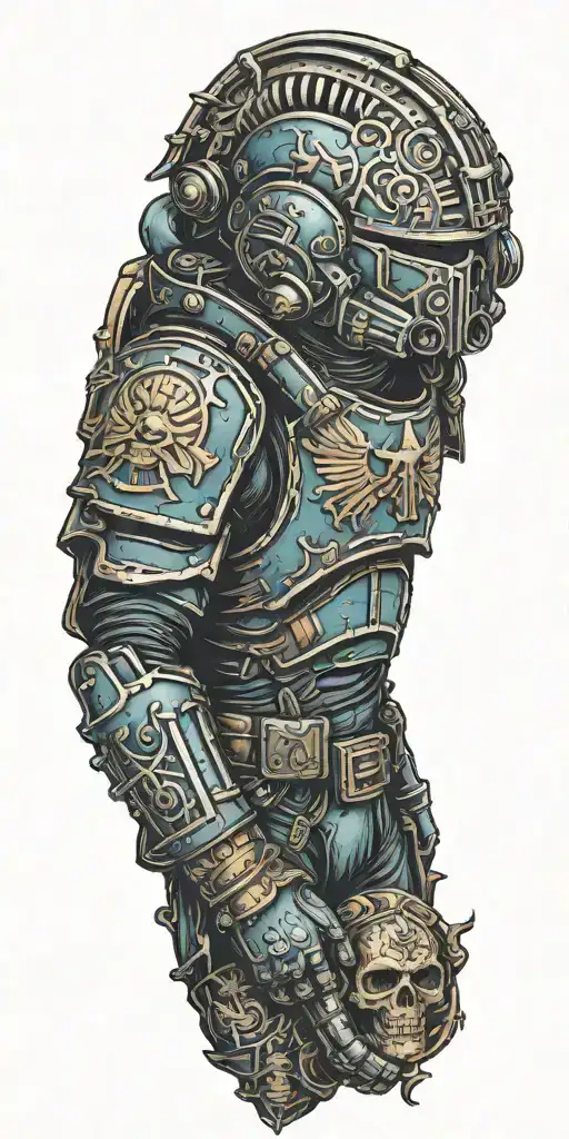space marine warhammer 40k space marine doom slayer rosen schriftzug tattoo design idea