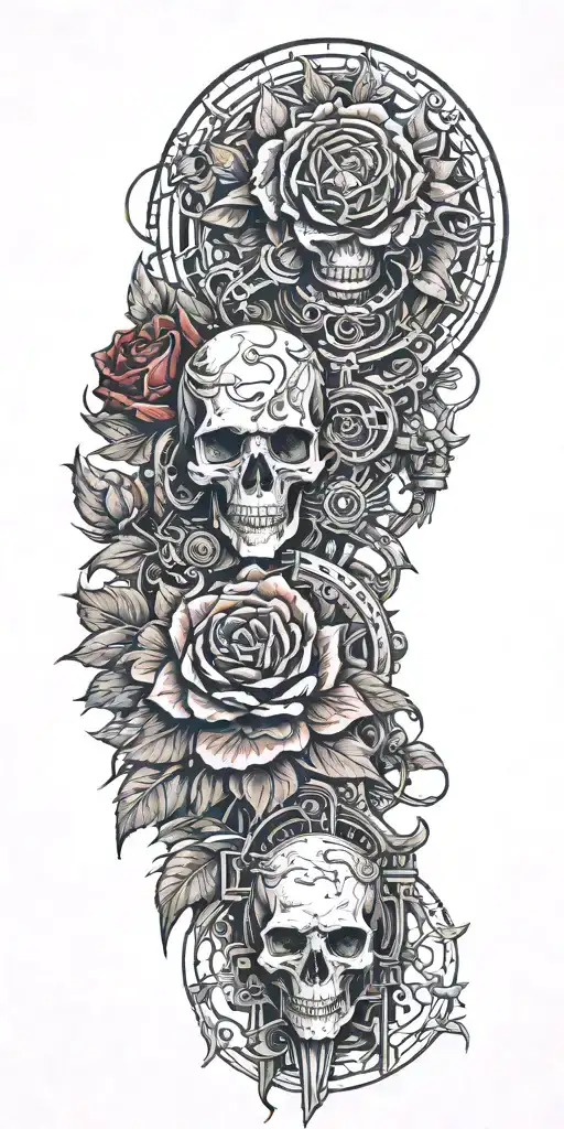 warhammer 40k, lot of details, war, dark, red flower, no skull tattoo design idea