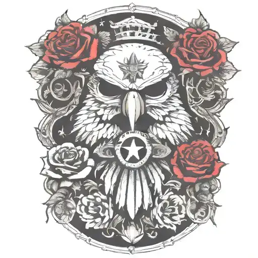 federal eagle, roses, germany, warhammer 40k helmet tattoo design idea