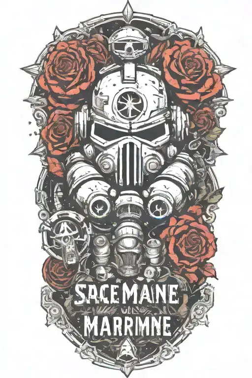 space marine warhammer 40k, space marine, doom slayer, roses, lettering doom wrist tattoo design idea
