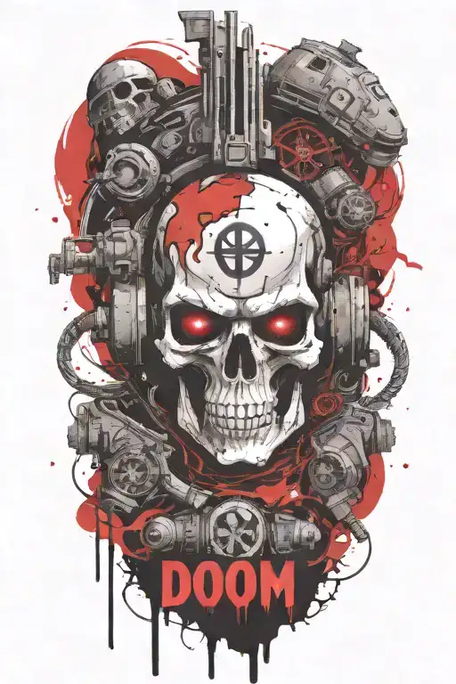 warhammer doom with writing space marine, no skull, space marine head  tattoo design idea
