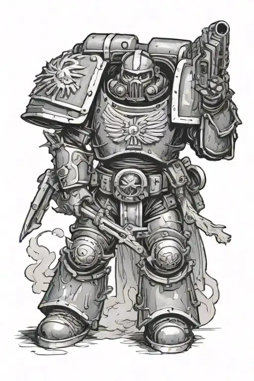 space marine warhammer 40k space marine doom slayer rosen schriftzug tattoo design idea