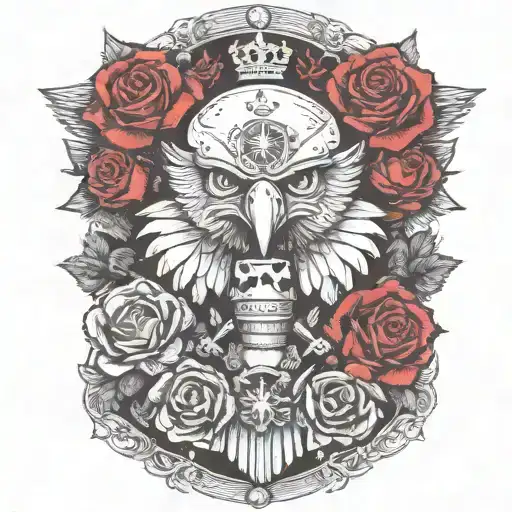 federal eagle, roses, germany, warhammer 40k helmet tattoo design idea