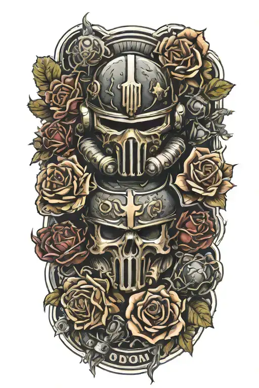 space marine warhammer 40k space marine doom slayer rose lettering tattoo design idea