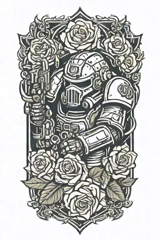 space marine warhammer 40k space marine doom slayer rose lettering tattoo design idea