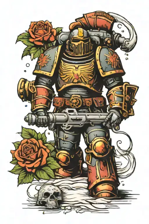 space marine warhammer 40k space marine doom slayer rosen schriftzug tattoo design idea