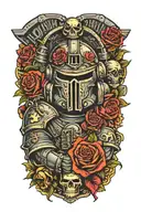 space marine warhammer 40k space marine doom slayer rosen schriftzug tattoo design idea