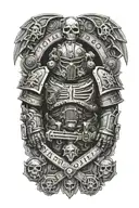 space marine warhammer 40k space marine doom slayer rosen schriftzug tattoo design idea