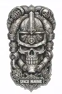 space marine warhammer 40k space marine doom slayer rosen schriftzug tattoo design idea