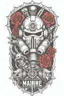 space marine warhammer 40k, doom slayer, roses, lettering doom wrist tattoo design idea