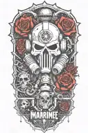 space marine warhammer 40k, doom slayer, roses, lettering doom wrist tattoo design idea