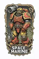 space marine warhammer 40k space marine doom slayer rosen schriftzug tattoo design idea