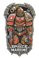 space marine warhammer 40k space marine doom slayer rosen schriftzug tattoo design idea
