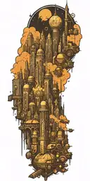 cyberpunk city with warhammer 40k universe tattoo design idea