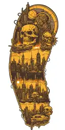 cyberpunk city with warhammer 40k universe tattoo design idea