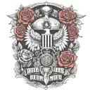 federal eagle, roses, germany, warhammer 40k helmet tattoo design idea