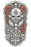space marine warhammer 40k, space marine, doom slayer, roses, lettering doom wrist tattoo design idea