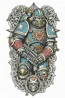 space marine warhammer 40k space marine doom slayer rosen schriftzug tattoo design idea