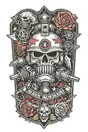 space marine warhammer 40k space marine doom slayer rosen schriftzug tattoo design idea