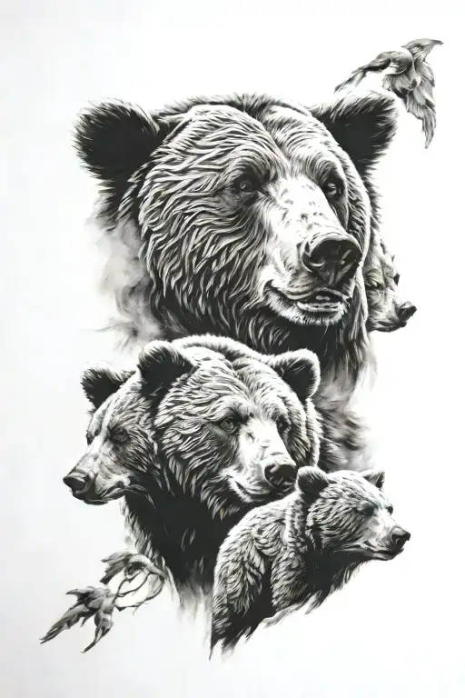 bear and 3 cubs tattoo design idea