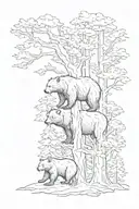 bear with 3 cubs + tree tattoo design idea